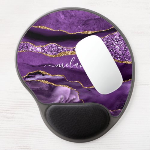 Purple Gold Glitter Custom Name Gel Mouse Pad