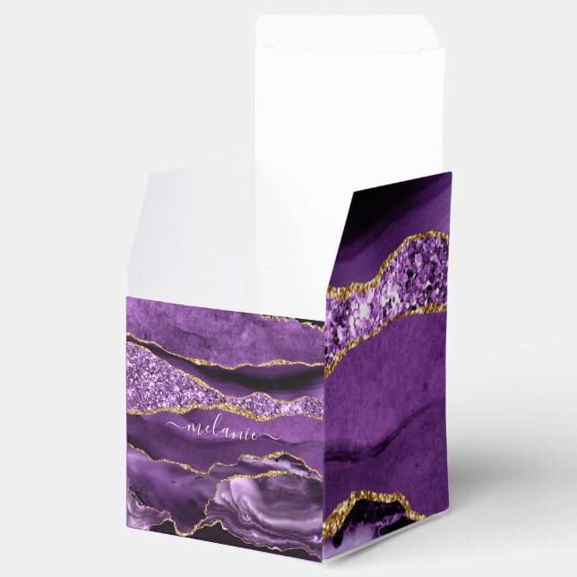 Purple Gold Glitter Custom Name Gift Favor Boxes (Opened)