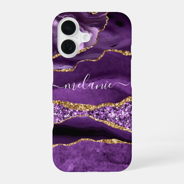 Purple Gold Glitter Custom Name iPhone Case (Back)