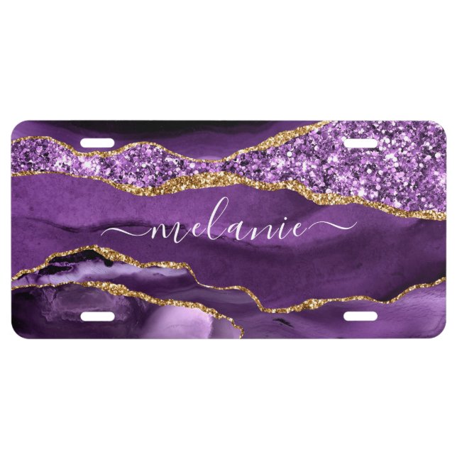 Purple Gold Glitter Custom Name License Plate (Front)