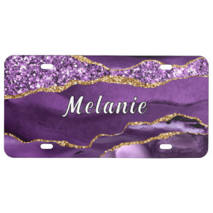 Purple Gold Glitter Custom Name License Plate