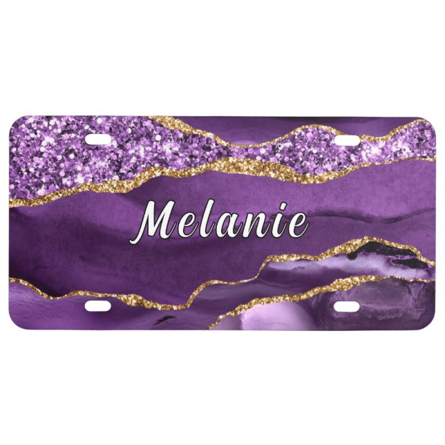 Purple Gold Glitter Custom Name License Plate (Front)