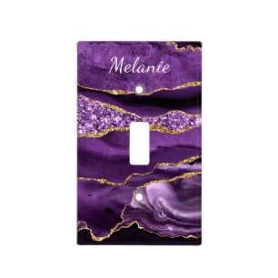 Purple Gold Glitter Custom Name Light Switch Cover
