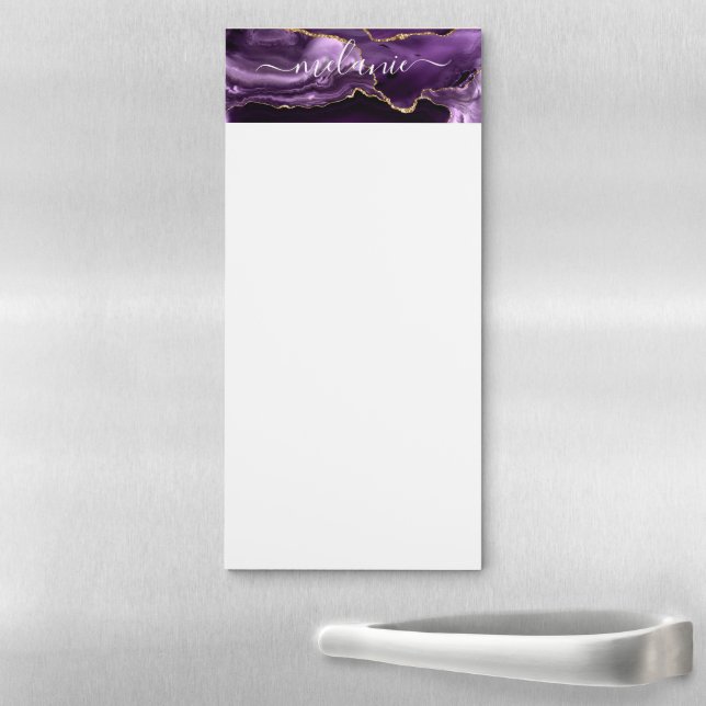 Purple Gold Glitter Custom Name Magnetic Notepad (In Situ)