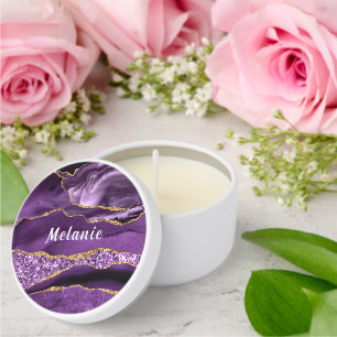 Purple Gold Glitter Custom Name Mini Candle Favors