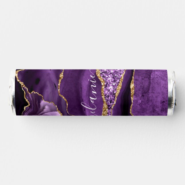 Purple Gold Glitter Custom Name Personalized Breath Savers® Mints (Front)