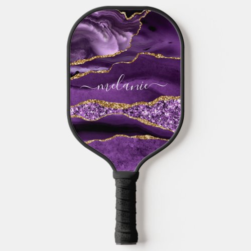 Purple Gold Glitter Custom Name Pickleball Paddle