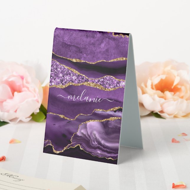Purple Gold Glitter Custom Name Table Tent Sign (In SItu (Wedding))