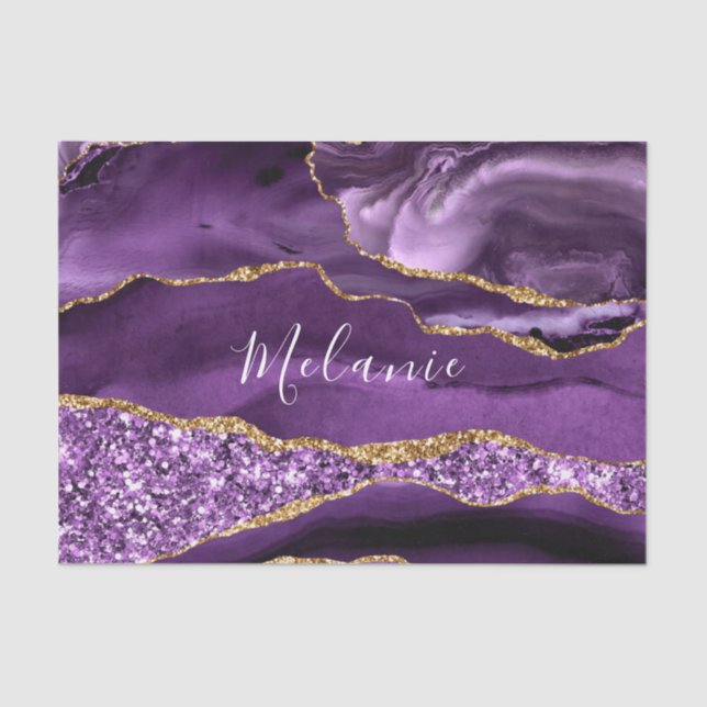 Purple Gold Glitter Custom Name Tissue Paper (Front)