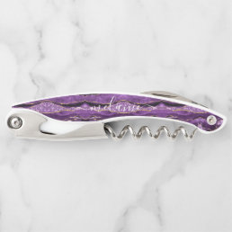 Purple Gold Glitter Custom Name Waiter&#39;s Corkscrew