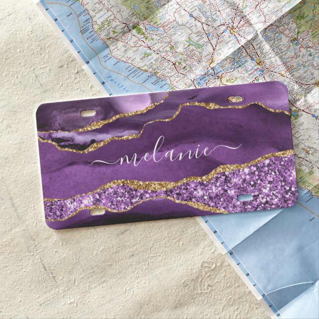 Purple Gold Glitter Custom Your Name License Plate (In Situ)