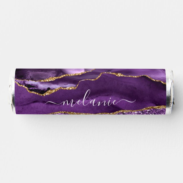 Purple Gold Glitter Custom Your Name Personalized Breath Savers® Mints (Front)