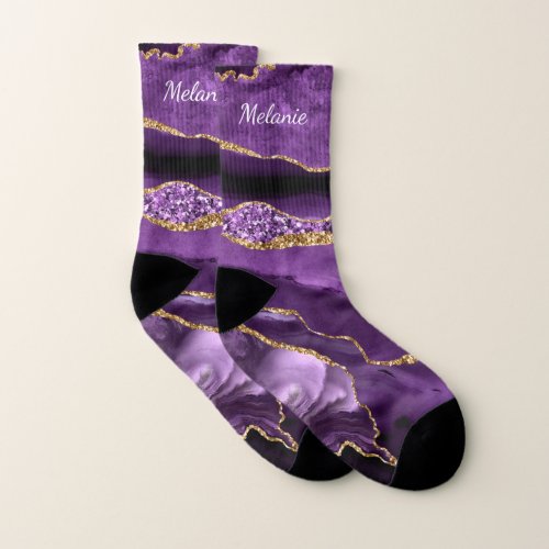 Purple Gold Glitter Custom Your Name Socks