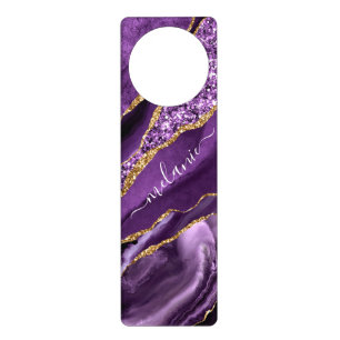 Purple Gold Glitter Door Hanger with Custom Name