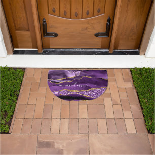 Purple Gold Glitter Doormat with Custom Name