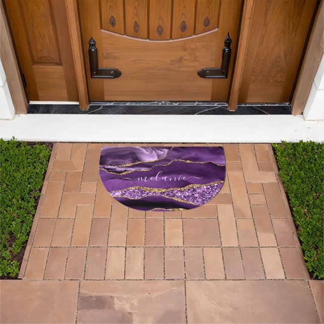 Purple Gold Glitter Doormat with Custom Name (Outdoor)