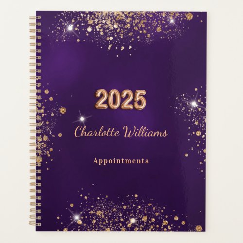 Purple gold glitter dust monogram script 2025 planner