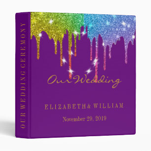 Purple Gold Glitter Faux Foil Confetti Personalize 3 Ring Binder