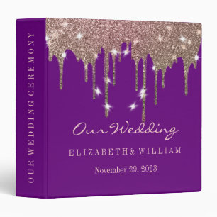 Purple Gold Glitter Faux Foil Confetti Personalize 3 Ring Binder