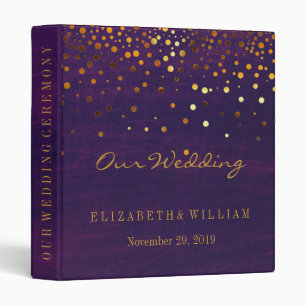 Purple Gold Glitter Faux Foil Confetti Personalize 3 Ring Binder