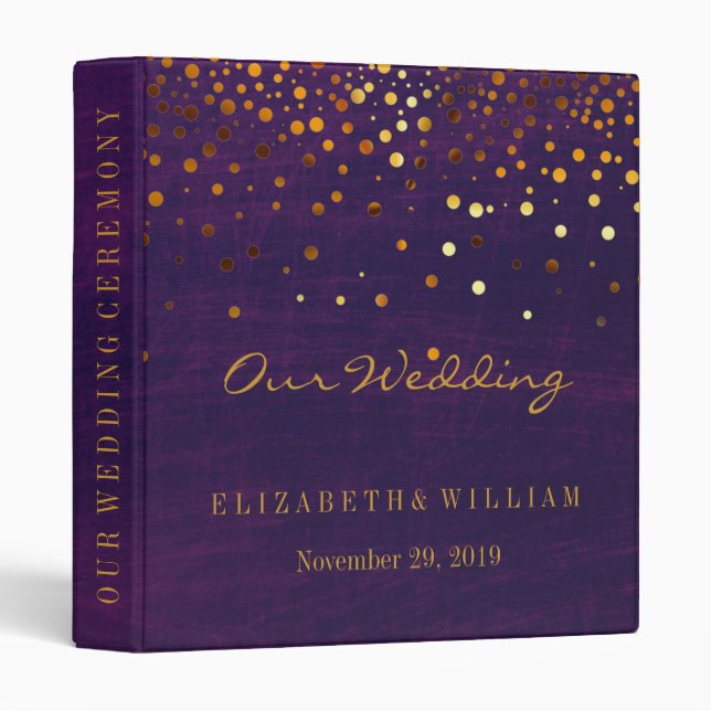 Purple Gold Glitter Faux Foil Confetti Personalize 3 Ring Binder (Front/Spine)