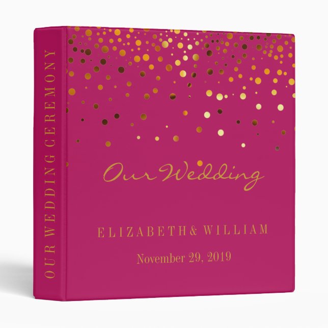 Purple Gold Glitter Faux Foil Confetti Personalize 3 Ring Binder (Front/Spine)