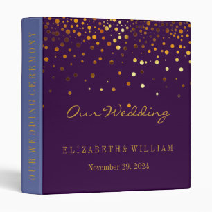 Purple Gold Glitter Faux Foil Confetti Personalize 3 Ring Binder