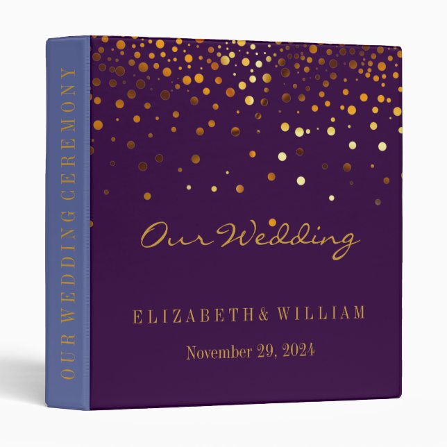 Purple Gold Glitter Faux Foil Confetti Personalize 3 Ring Binder (Front/Spine)