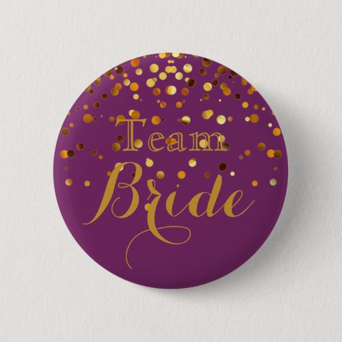 Purple Gold Glitter Faux Foil Wedding Team Bride Button