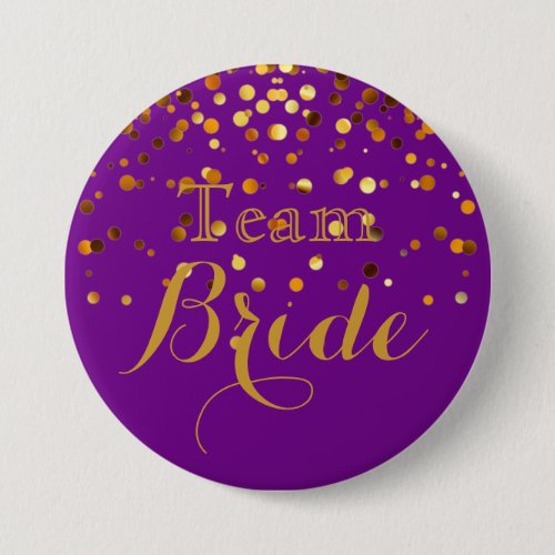 Purple Gold Glitter Faux Foil Wedding Team Bride Button