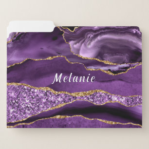 Purple Gold Glitter File Folder with Custom Name
