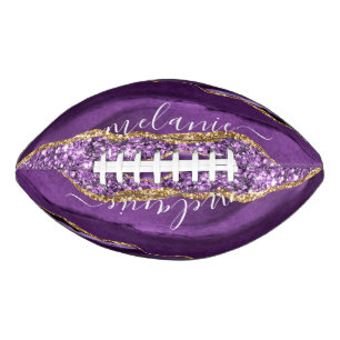 Purple Gold Glitter Football Personalized Name