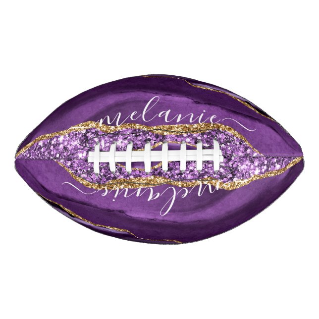 Purple Gold Glitter Football Personalized Name (Front)