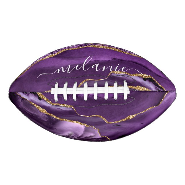 Purple Gold Glitter Football with Custom Name (Front)