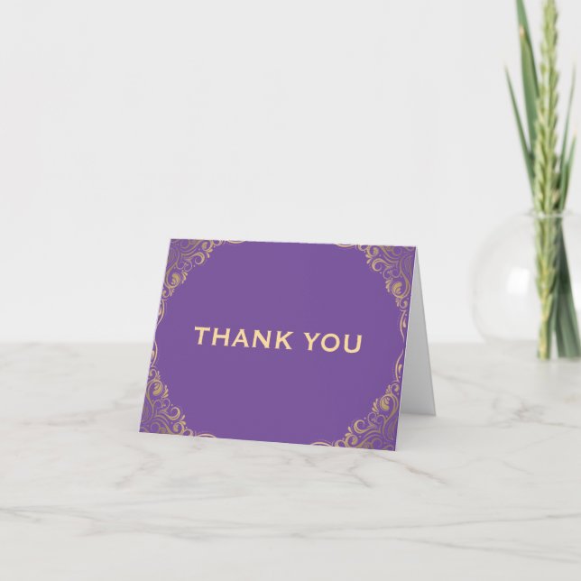 Purple & Gold Glitter Frame Folded Thank You Card (Front)