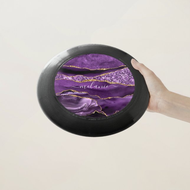 Purple Gold Glitter Frisbee with Custom Name (In Hand)