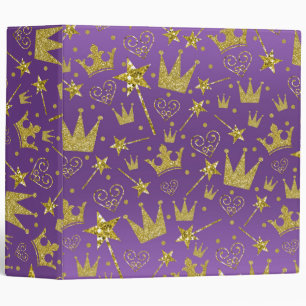 Purple & Gold Glitter Girls Princess Girls Fun 3 Ring Binder