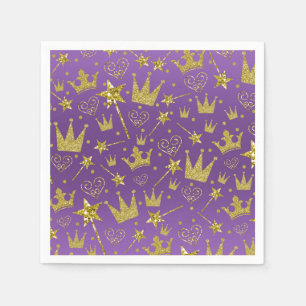 Purple & Gold Glitter Girls Princess Party Napkins