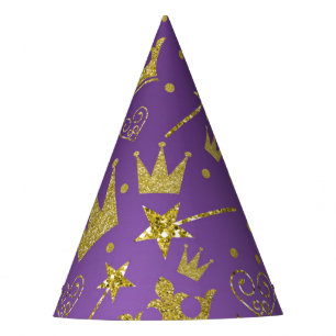 Purple & Gold Glitter Girls Princess Party Party Hat