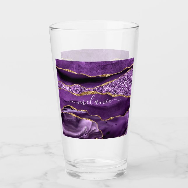 Purple Gold Glitter Glass with Custom Name (Front)