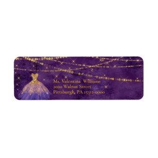 Purple/Gold Glitter Gown/Bokeh & Lights Address Label