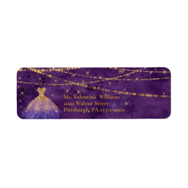 Purple/Gold Glitter Gown/Bokeh & Lights  Address Label (Front)