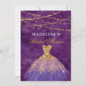 Purple/Gold Glitter Gown  Bridal Shower Invitation (Front)