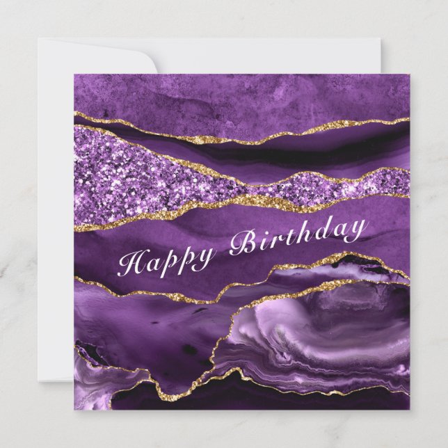 Purple Gold Glitter Happy Birthday Card (Back)