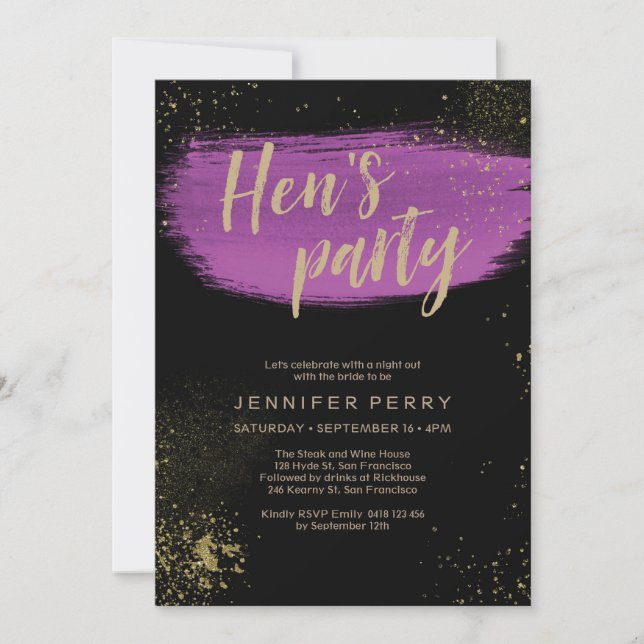 Purple gold glitter Hen's Party Invitation (Front)