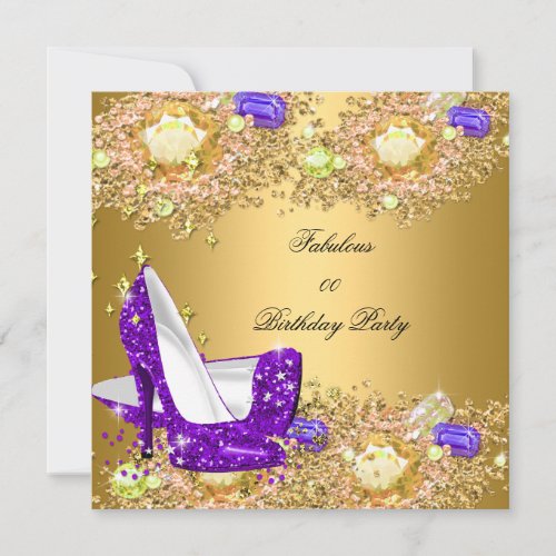 Purple Gold Glitter High Heels Fabulous Party 2 Invitation