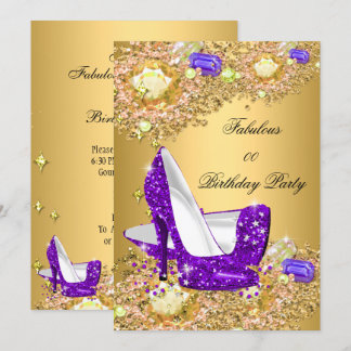 Purple Gold Glitter High Heels Fabulous Party Invitation