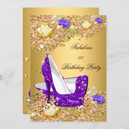 Purple Gold Glitter High Heels Fabulous Party Invitation