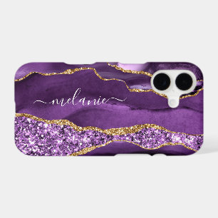 Purple Gold Glitter iPhone Case Personalized Name