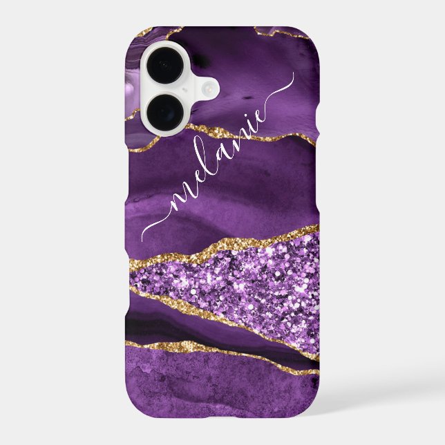 Purple Gold Glitter iPhone Case Personalized Name (Back)